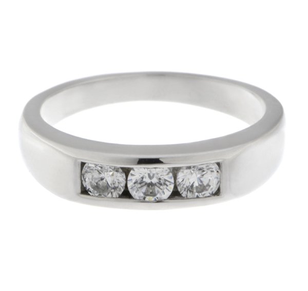 round diamond trilogy ring channel set platinum gold