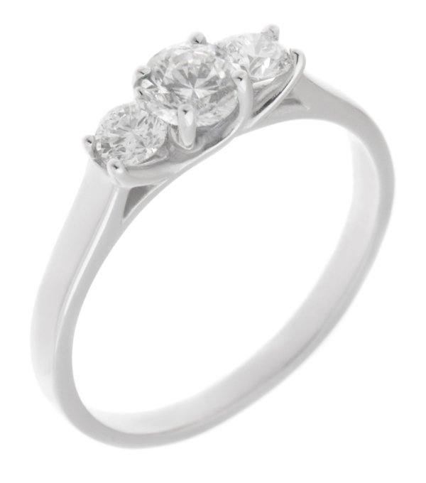 round diamond trilogy ring platinum gold