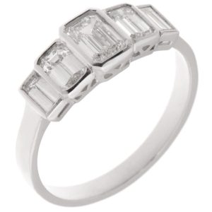 Art Deco style Emerald & Baguette Cut Diamond Five Stone Eternity Ring modern classic design platinum gold