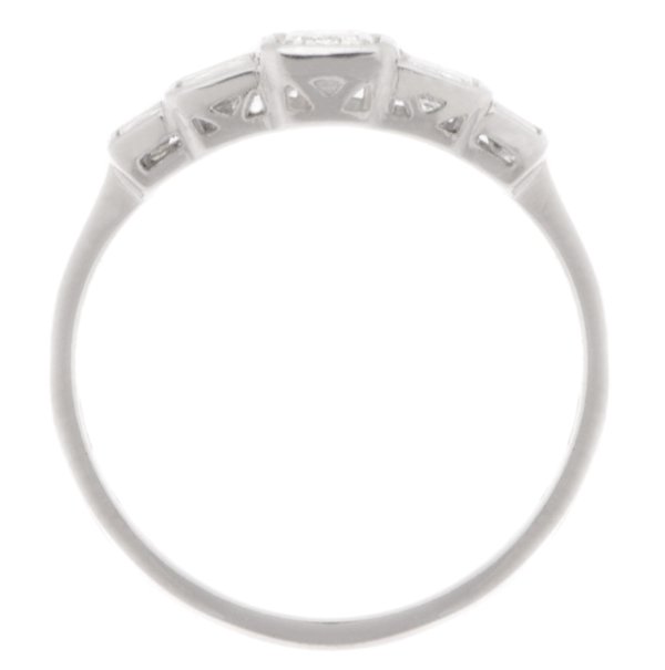 1920's art deco design five stone eternity style ring emerald cut diamond baguette cut diamonds platinum gold