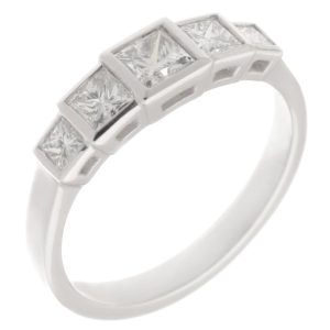 modern classic rubover set 5 five stone Art Deco Style Princess Cut diamond Graduated half eternity ring platinum gold