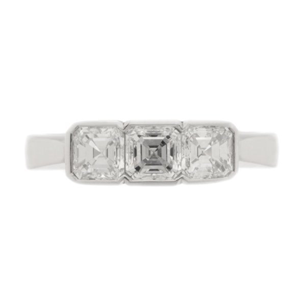 Art Deco Style Asscher Cut Diamond Rubover Trilogy Ring - Image 2