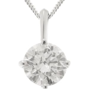 classic four claw compass set solitaire round brilliant cut diamond pendant single bail loop gold platinum