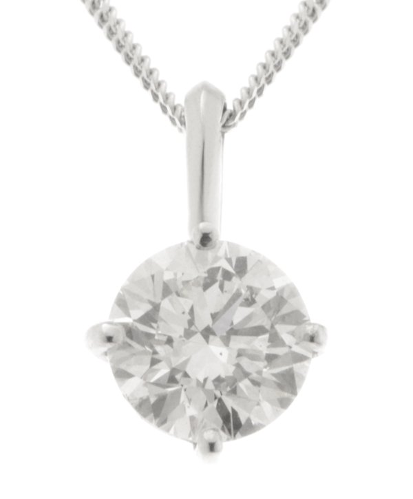 classic four claw compass set solitaire round brilliant cut diamond pendant single bail loop gold platinum