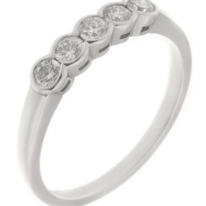 classic five stone diamond eternity style ring semi rubover rubbed over collet setting platinum gold