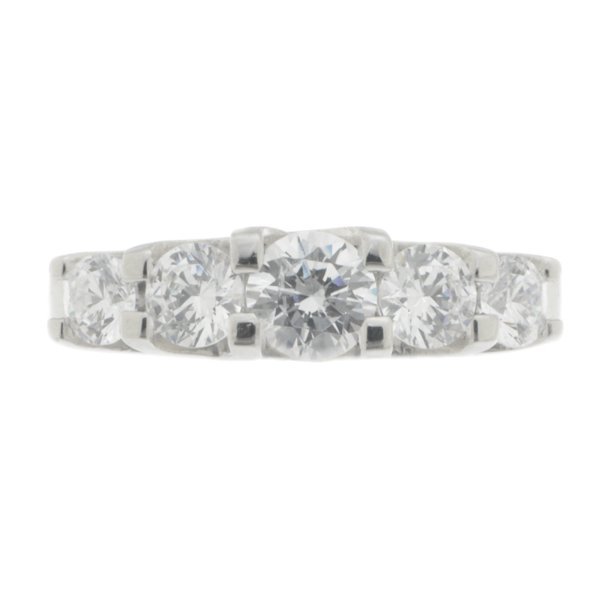 chunky contemporary style five stone graduated round brilliant cut diamond eternity ring modern claws platinum gold