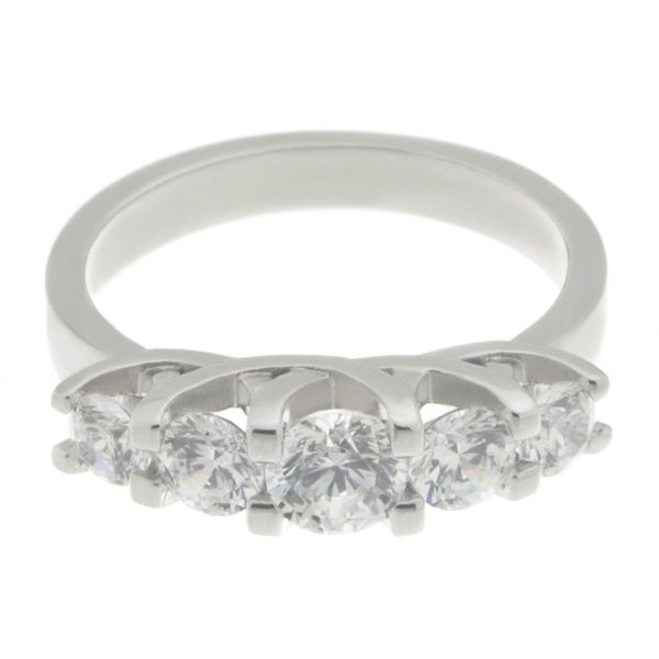 chunky contemporary style five stone graduated round brilliant cut diamond eternity ring modern claws platinum gold