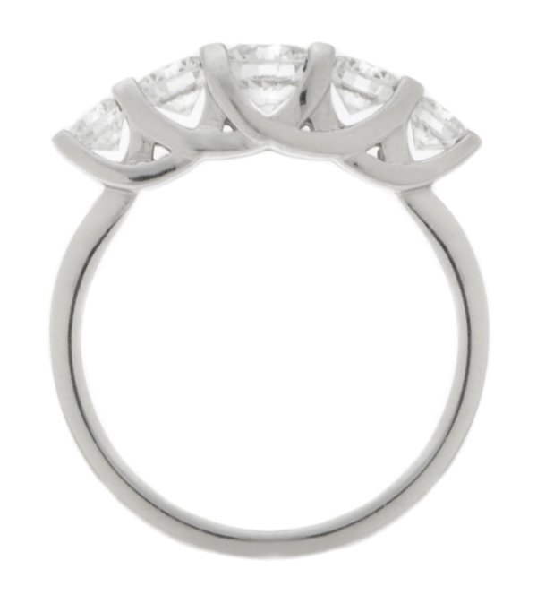 chunky contemporary style five stone graduated round brilliant cut diamond eternity ring modern claws platinum gold
