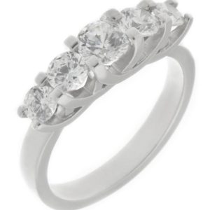 chunky contemporary style five stone graduated round brilliant cut diamond eternity ring modern claws platinum gold