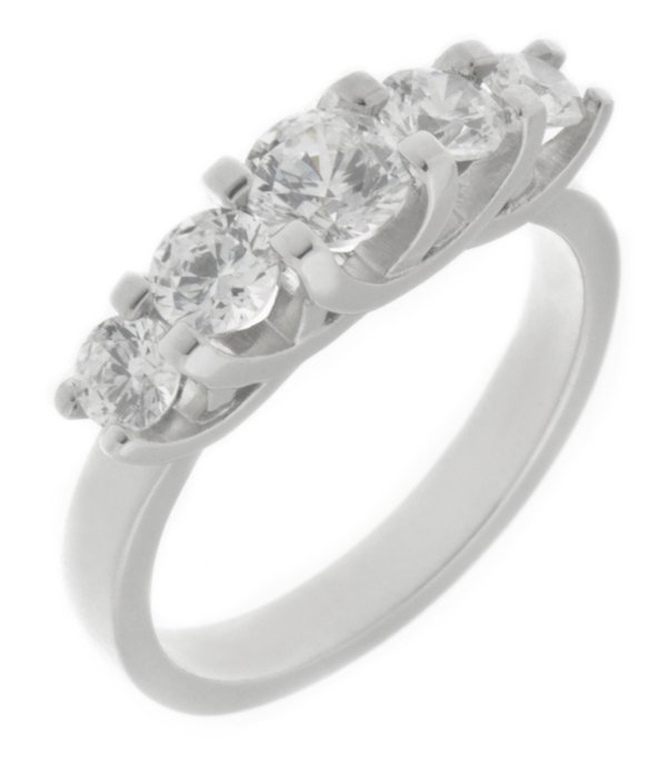 chunky contemporary style five stone graduated round brilliant cut diamond eternity ring modern claws platinum gold