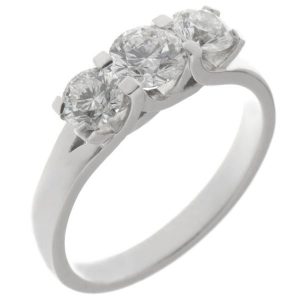 modern style round brilliant cut diamond trilogy ring contemporary platinum gold