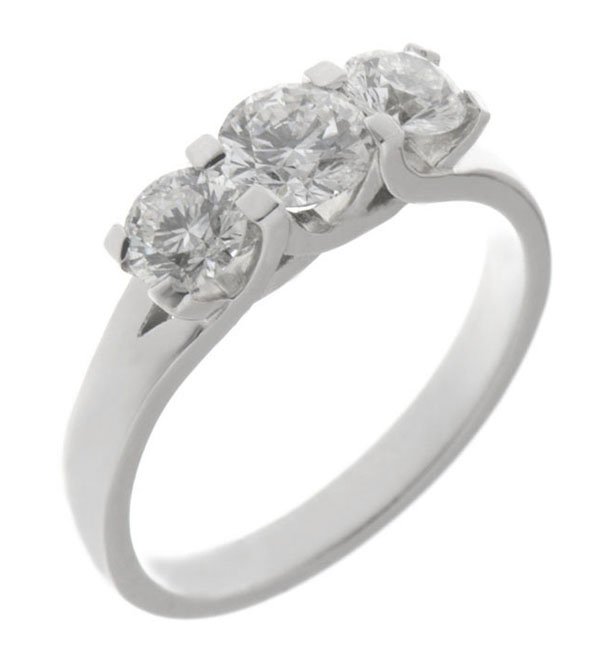 modern style round brilliant cut diamond trilogy ring contemporary platinum gold