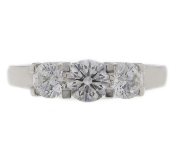 modern style round brilliant cut diamond trilogy ring contemporary platinum gold