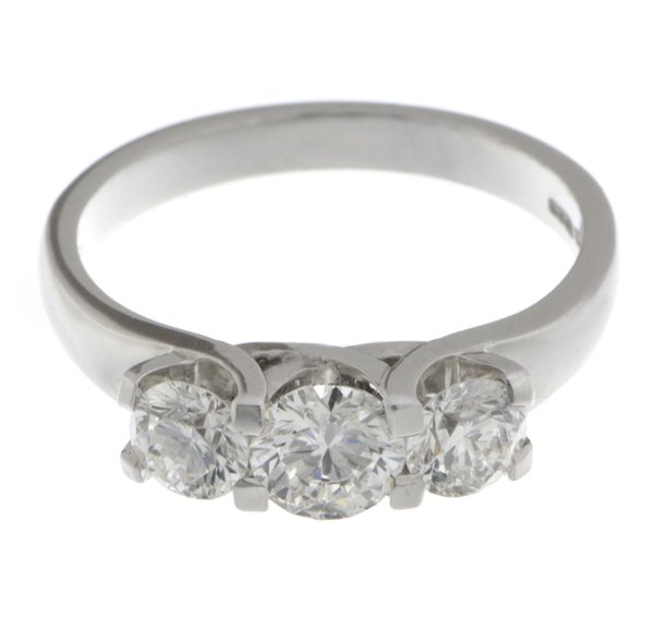 modern style round brilliant cut diamond trilogy ring contemporary platinum gold