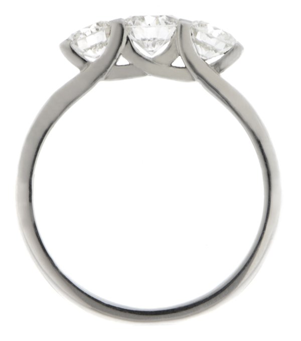 modern style round brilliant cut diamond trilogy ring contemporary platinum gold
