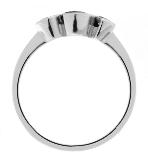 modern contemporary design rubover trilogy style ring round brilliant cut diamonds platinum gold