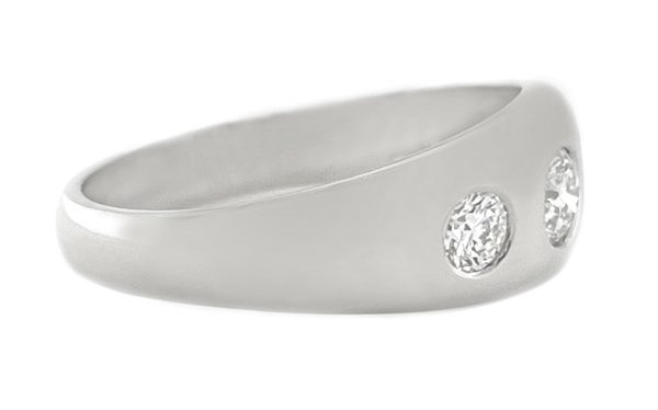 gypsy style round diamond trilogy ring platinum gold