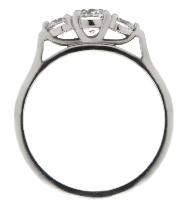 trilogy ring round brilliant cut diamond platinum gold three claw