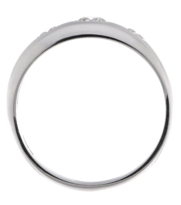 gypsy style round diamond trilogy ring platinum gold