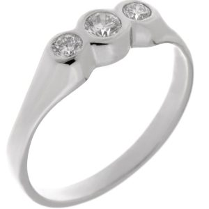 gypsy round diamond trilogy ring platinum gold