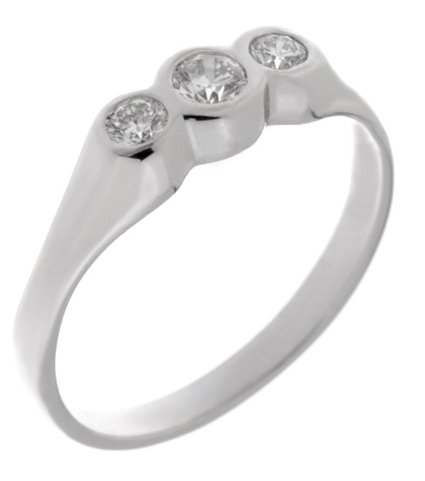gypsy round diamond trilogy ring platinum gold