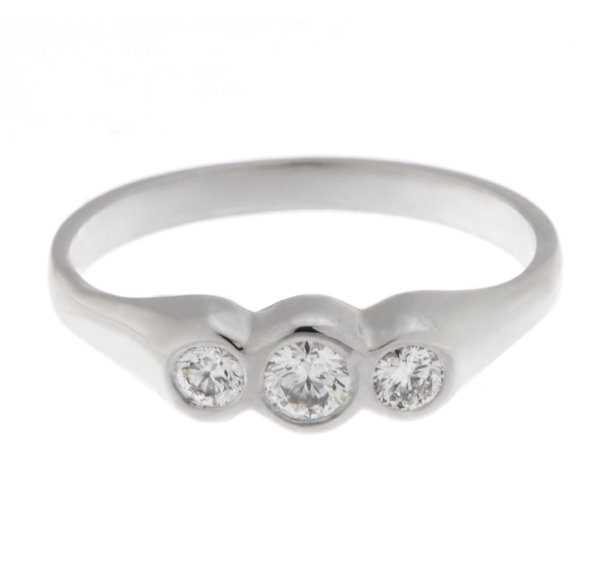 gypsy round diamond trilogy ring platinum gold