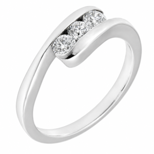modern crossover trilogy ring 3 three round brilliant cut modernist contemporary design diamonds platinum gold