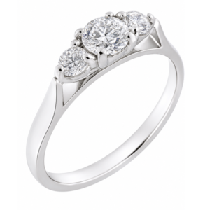 modern classic trilogy ring round brilliant cut diamond platinum gold three claw set