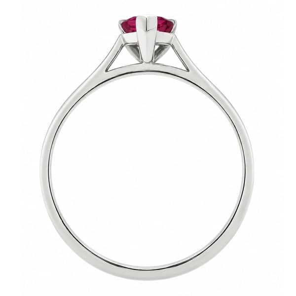 classic solitaire ring pear shape cut tear drop red ruby tapered shoulders claw setting gold platinum