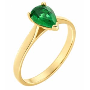 classic solitaire ring pear shape cut green Emerald tapered shoulders claw setting gold platinum