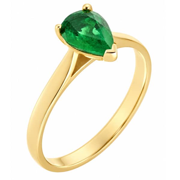 classic solitaire ring pear shape cut green Emerald tapered shoulders claw setting gold platinum