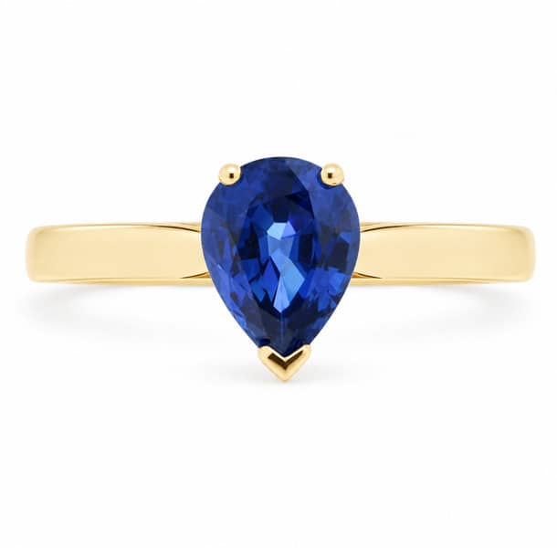 Pear Shape tear drop Blue Sapphire Solitaire engagement Ring