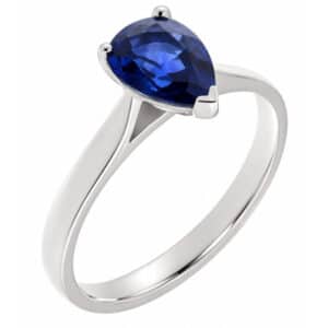 Pear Shape tear drop Blue Sapphire Solitaire engagement Ring
