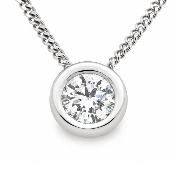 floating style rubover set modern solitaire pendant natural round brilliant cut diamond chain gold platinum