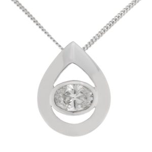 Modern Pear Drop Oval Cut Diamond Pendant