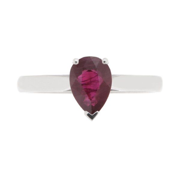 Classic Pear Shape Ruby Solitaire Ring - Image 2
