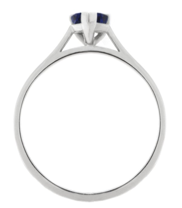 Modern classic solitaire ring pear shape tear drop cut blue sapphire engagement tapered shoulders claw setting gold platinum