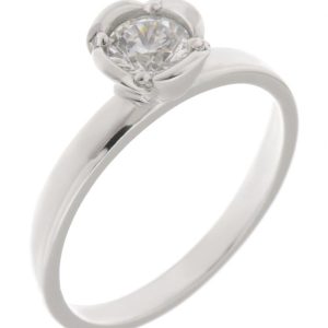 Round brilliant cut diamond solitaire engagement ring with halo of rose petal floral style setting platinum gold