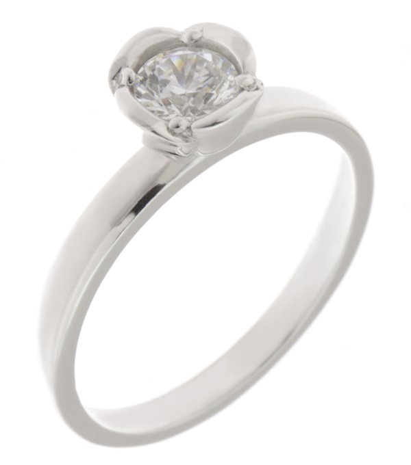 Round brilliant cut diamond solitaire engagement ring with halo of rose petal floral style setting platinum gold