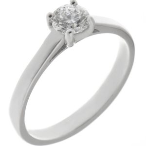 classic engagement ring round brilliant cut diamond U shape four claw setting flat shoulders 18ct gold yellow white red platinum