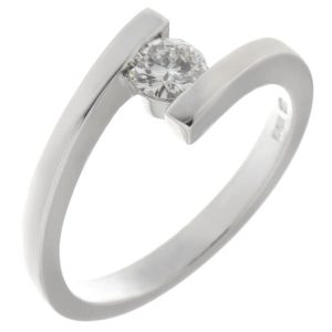 modern crossover style solitaire round brilliant cut diamond engagement dress ring modernist contemporary platinum gold