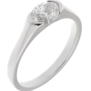 modernist design modern ring semi-rubover set oval cut solitaire diamond engagement dress ring court shape shoulders contemporary platinum gold
