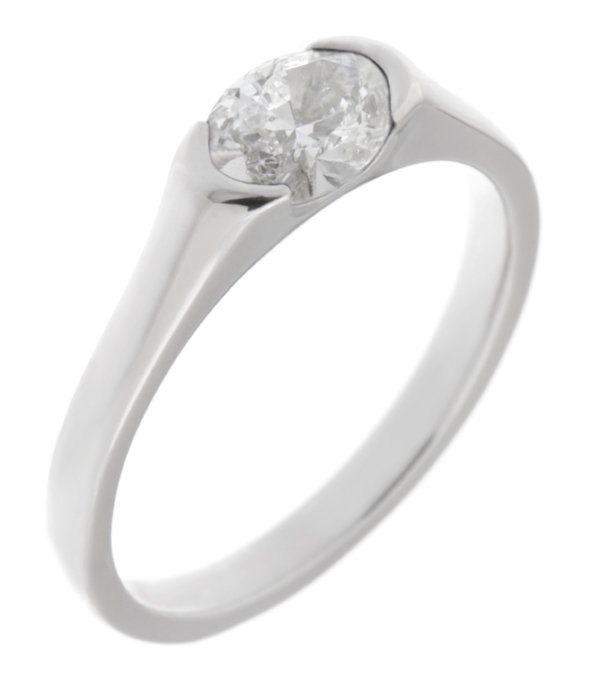 modernist design modern ring semi-rubover set oval cut solitaire diamond engagement dress ring court shape shoulders contemporary platinum gold
