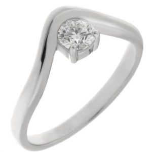 Modernist style curved ring set round brilliant cut solitaire diamond engagement designer straight wedding band shaped platinum gold