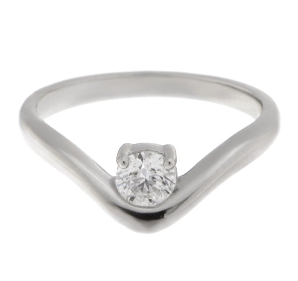 Modernist style curved ring set round brilliant cut solitaire diamond engagement designer straight wedding band shaped platinum gold