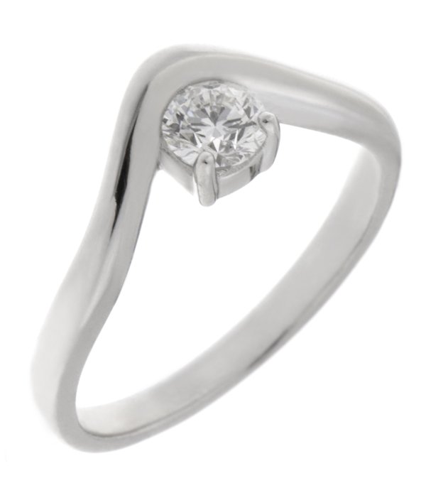Modernist style curved ring set round brilliant cut solitaire diamond engagement designer straight wedding band shaped platinum gold