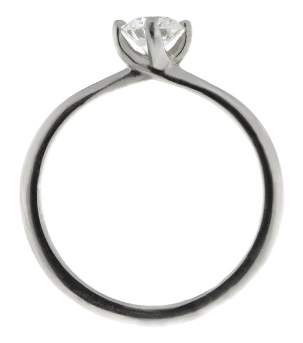 elegant four claw compass set round brilliant cut diamond solitaire engagement ring with a twist style setting. Platinum gold