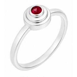 Empire Art Deco Style Round ruby Solitaire engagement Ring step Halo design modernist modern platinum gold