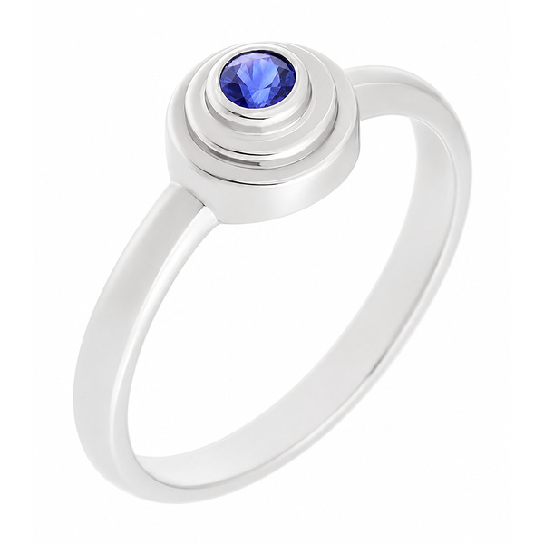 Empire Art Deco Style Round blue sapphire Solitaire engagement Ring step Halo surround design modernist modern platinum gold