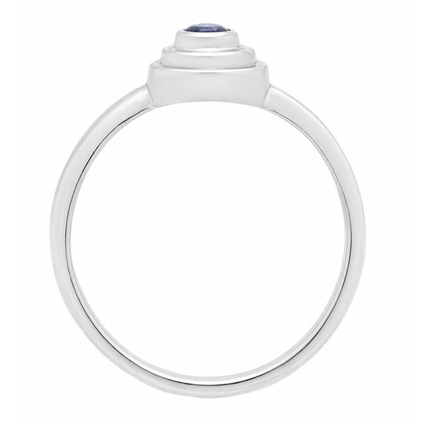 Empire Art Deco Style Round blue sapphire Solitaire engagement Ring step Halo surround design modernist modern platinum gold